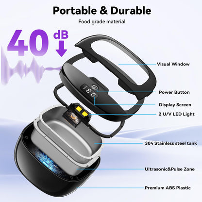 Ultrasonic Retainer Cleaner 45kHz | 150ML | 2 Modes | Travel Design