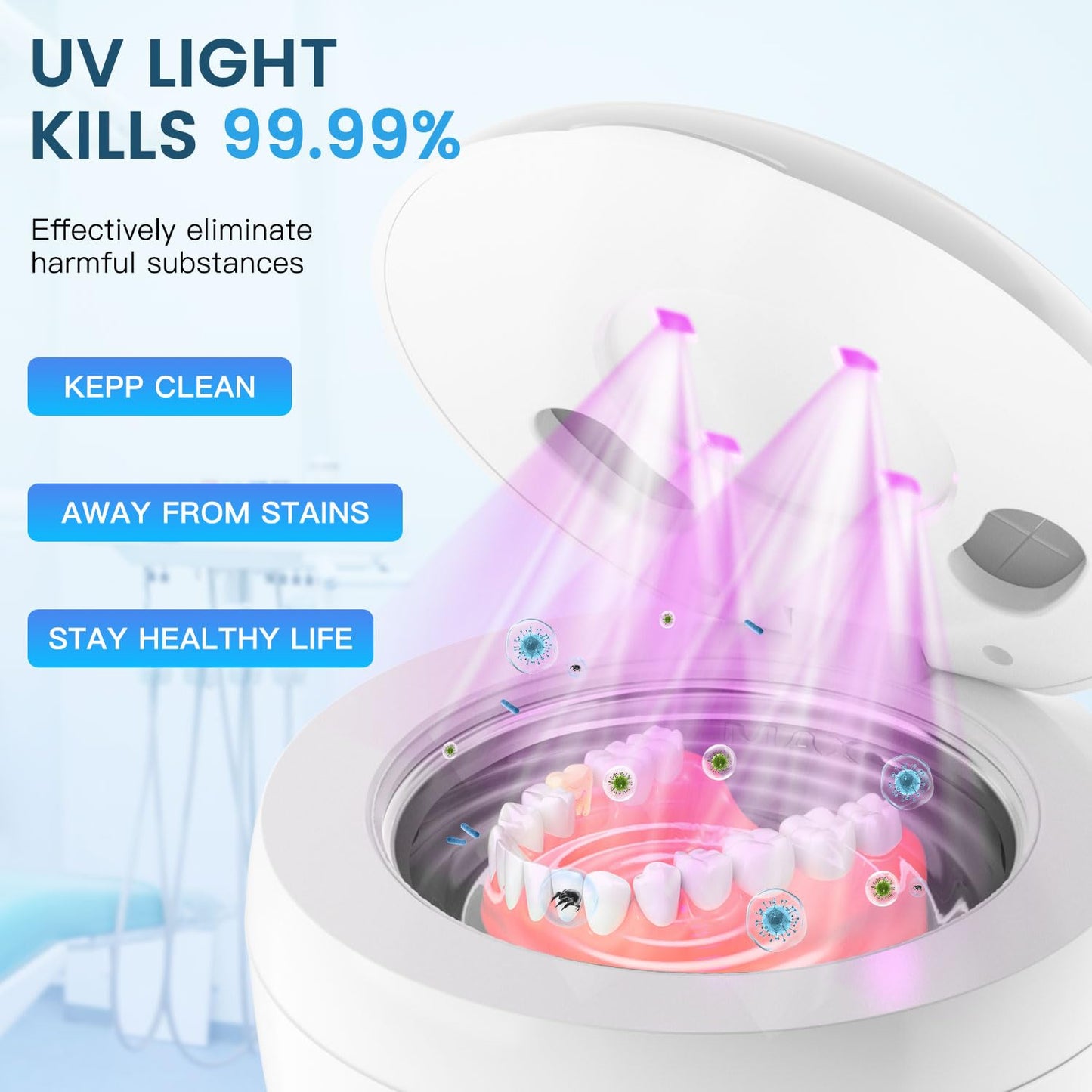 Ultrasonic Retainer Cleaner Machine – 45kHz, 4 Modes, 200ML Tank, UV Light, 25W
