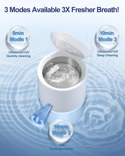 Ultrasonic Retainer Cleaner 48kHz - 3 Modes, Jewelry & Denture Cleaning (White)