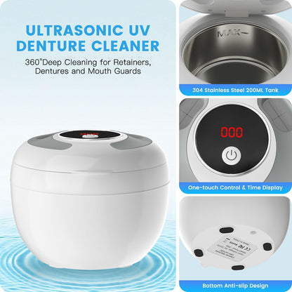 Ultrasonic Retainer Cleaner Machine – 45kHz, 4 Modes, 200ML Tank, UV Light, 25W