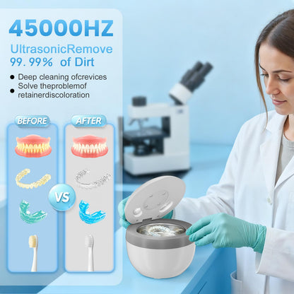 Upgraded Ultrasonic Retainer Cleaner - 45kHz, 200ml, White | For Dentures, Braces & Jewelry