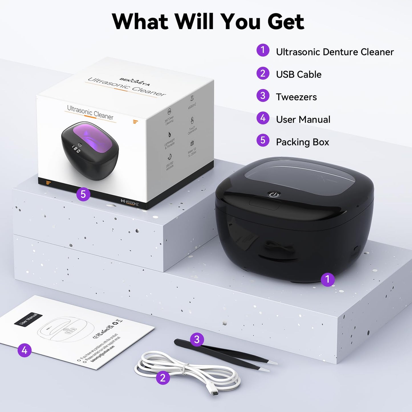 Ultrasonic Retainer Cleaner 45kHz | 150ML | 2 Modes | Travel Design