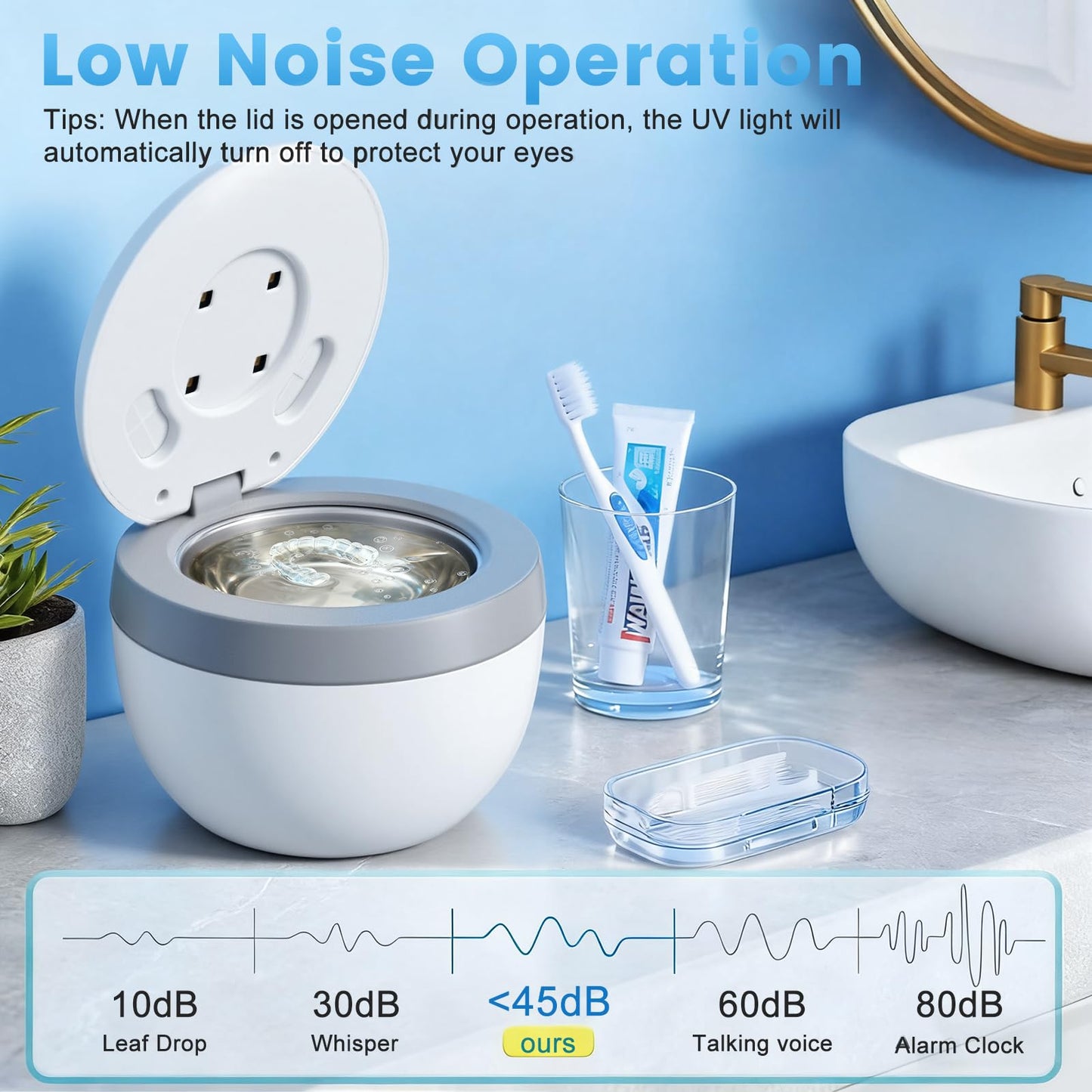 Upgraded Ultrasonic Retainer Cleaner - 45kHz, 200ml, White | For Dentures, Braces & Jewelry