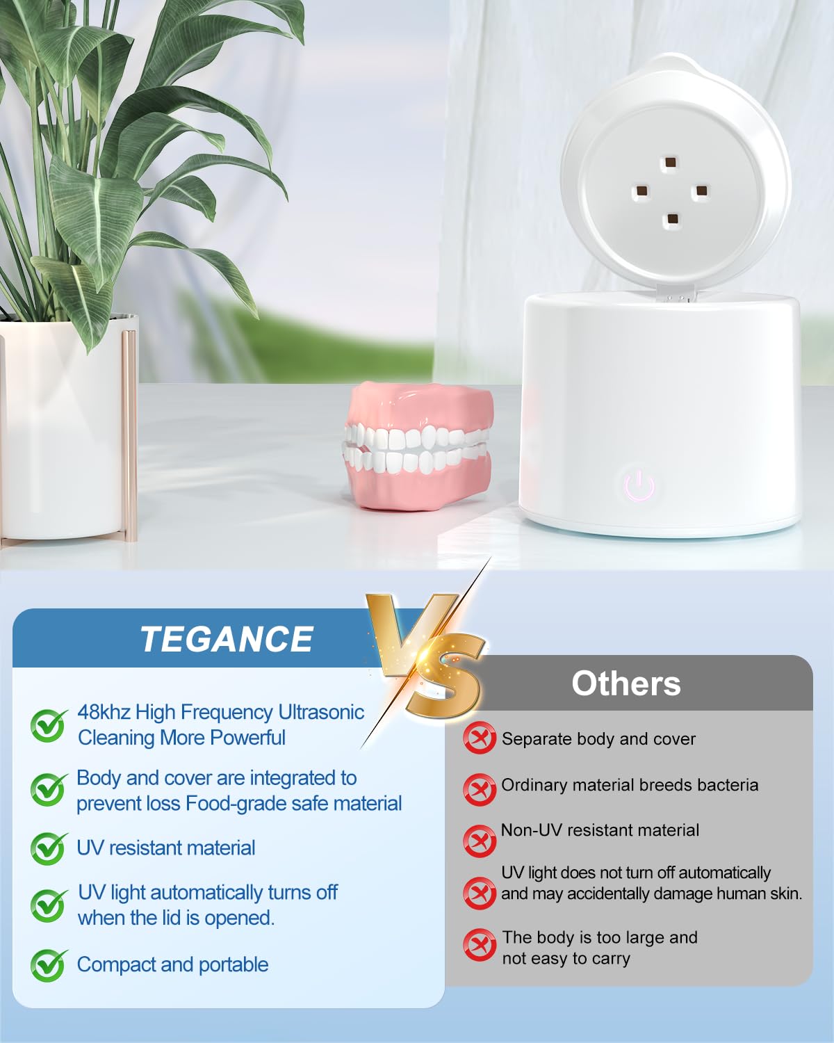 Ultrasonic Retainer Cleaner 48kHz - 3 Modes, Jewelry & Denture Cleaning (White)