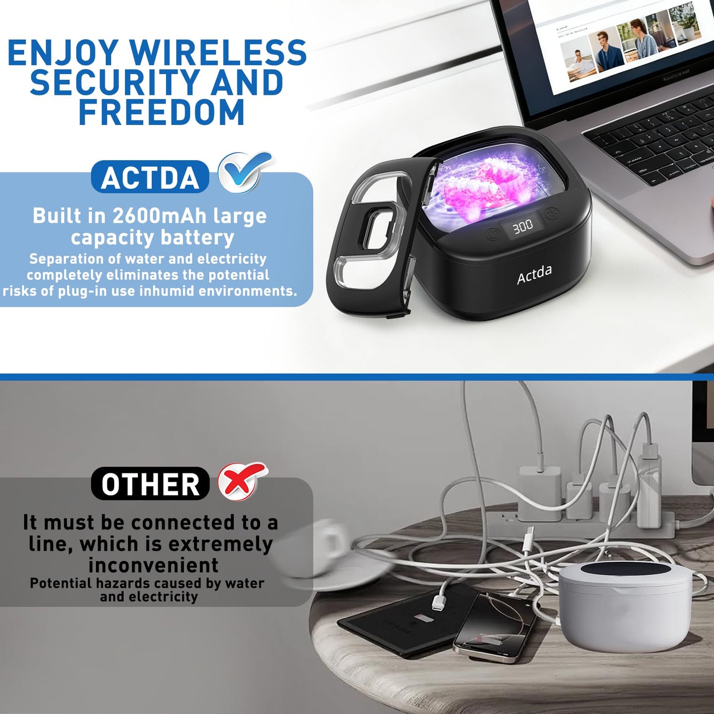 Ultrasonic Retainer Cleaner – Wireless Pro Sonic Dental Cleaning (Black)