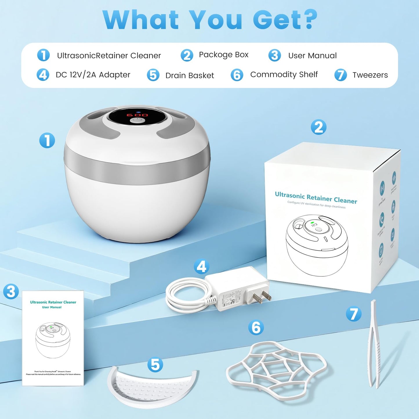 Upgraded Ultrasonic Retainer Cleaner - 45kHz, 200ml, White | For Dentures, Braces & Jewelry