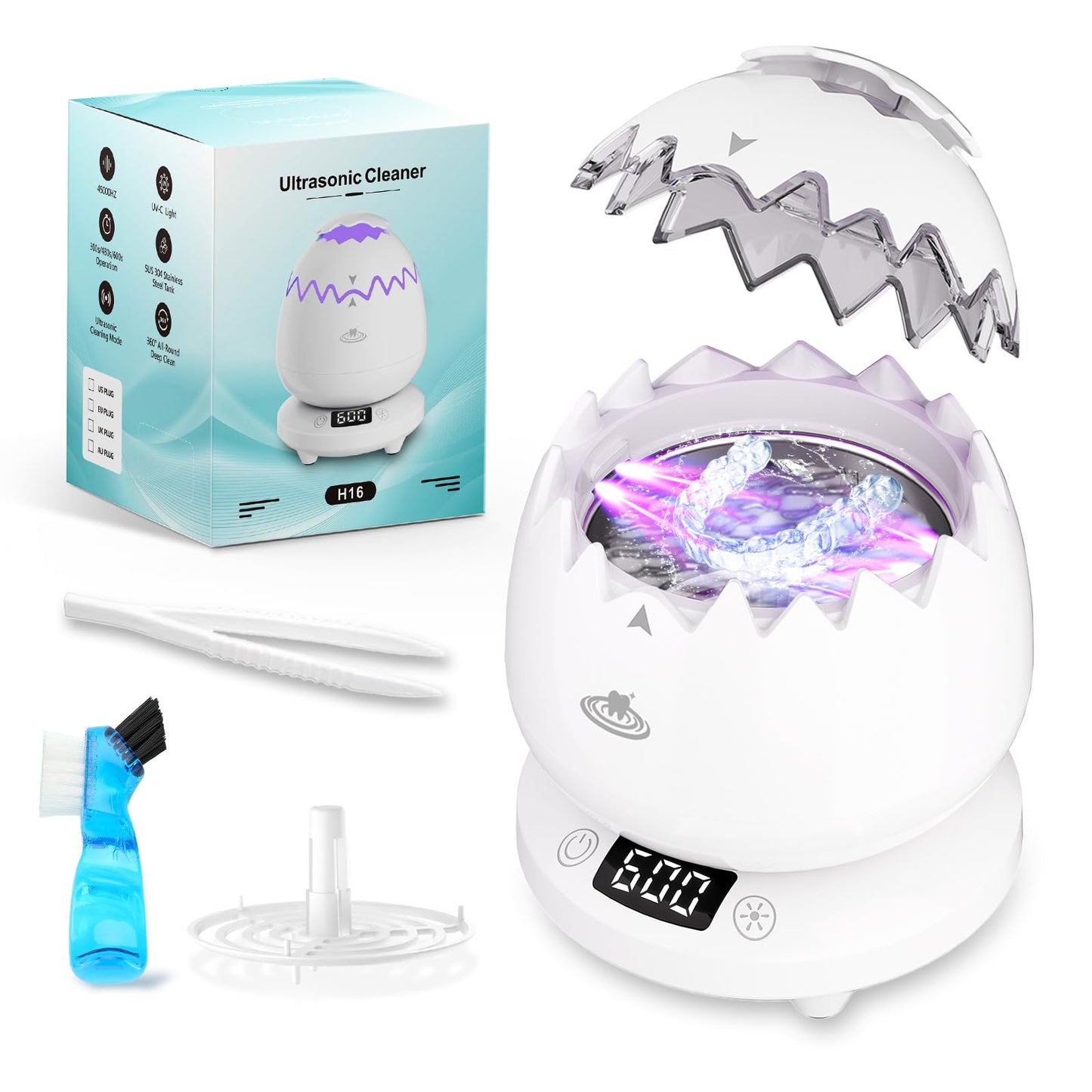Ultrasonic Retainer Cleaner — 45kHz Waterproof Dental Cleaner with 180ML Tank and Digital Timer for Dentures, Aligners, Braces, Mouth Guards & Jewelry