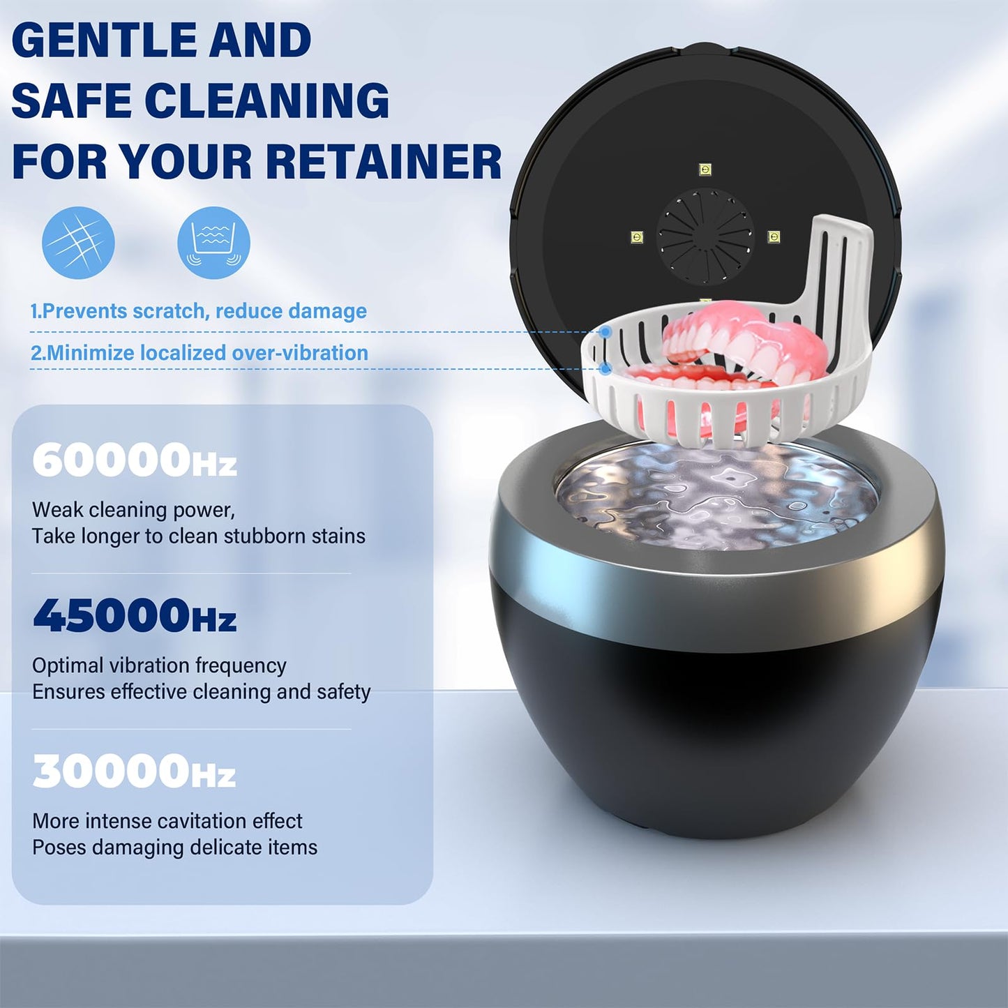 Ultrasonic Retainer Cleaner 200ML – 4 Modes, 45kHz Dental & Jewelry Cleaning