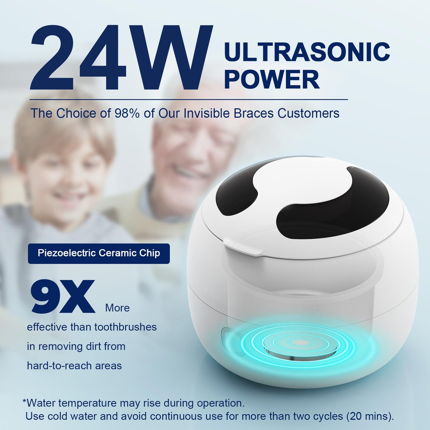 2025 Ultrasonic Retainer Cleaner 45kHz – 24W, 200ml, 4 Modes