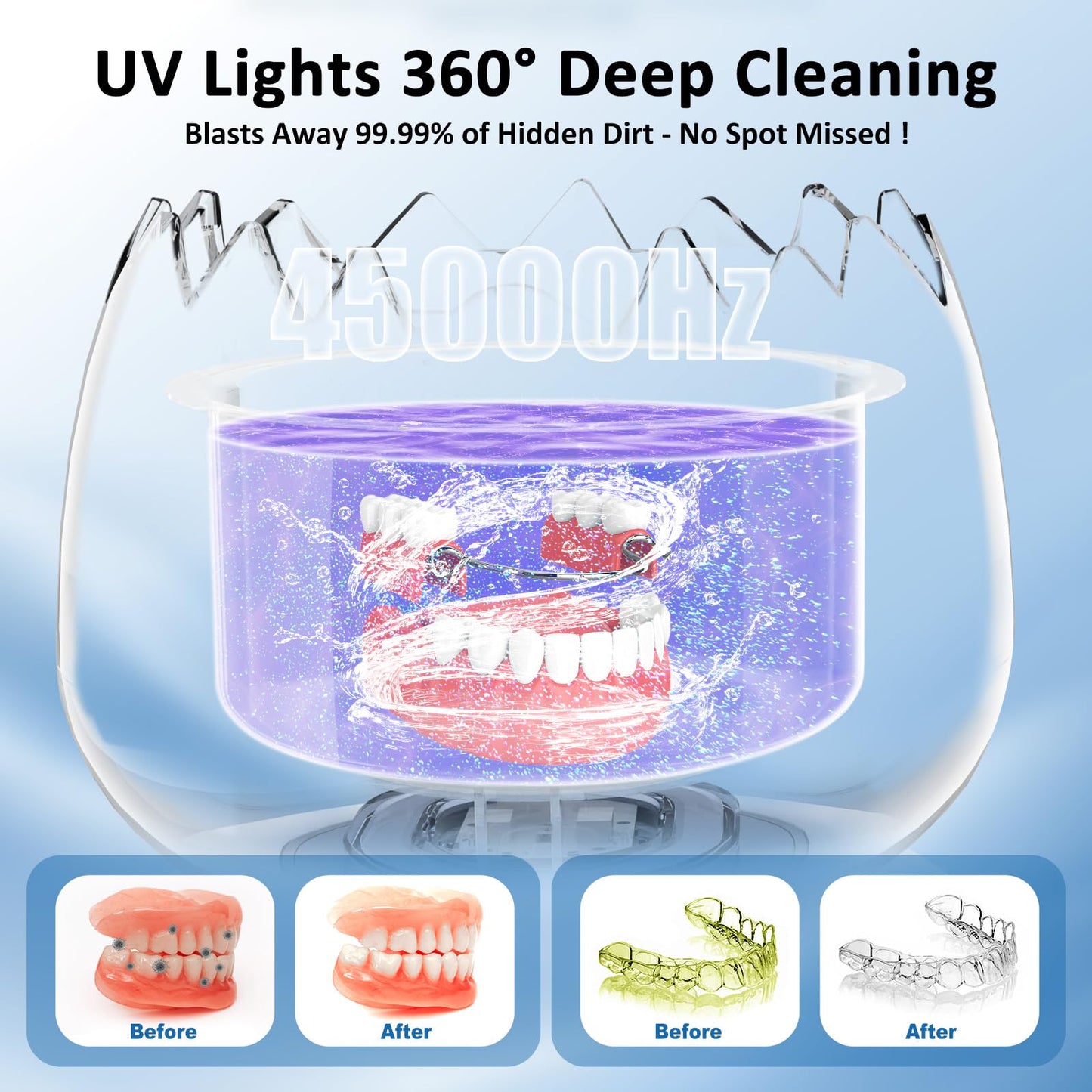 Ultrasonic Retainer Cleaner — 45kHz Waterproof Dental Cleaner with 180ML Tank and Digital Timer for Dentures, Aligners, Braces, Mouth Guards & Jewelry