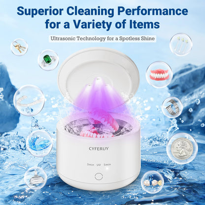 Ultrasonic Retainer Cleaner 45kHz – 160ML Cleaning Pod for Dentures, Mouth Guards & Jewelry (3 Modes)