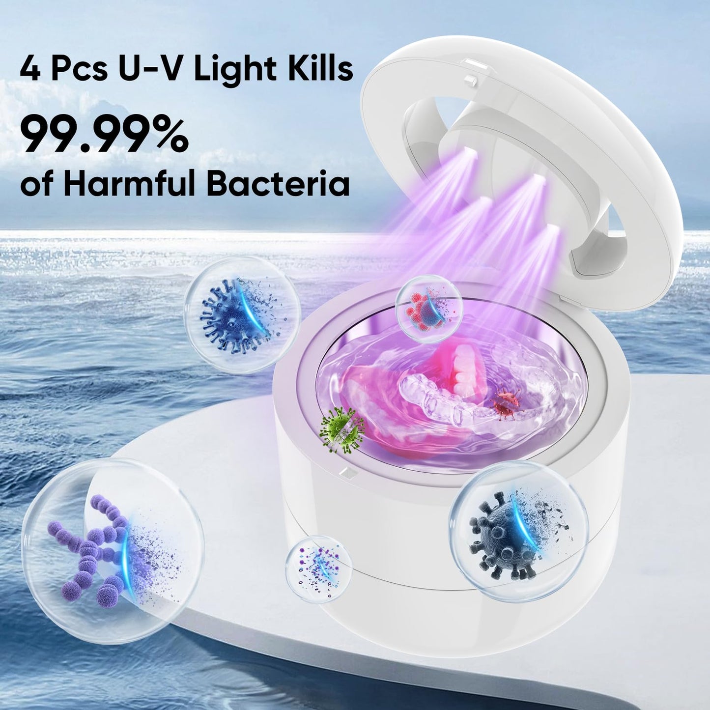 Ultrasonic Retainer Cleaner 45kHz – 180ml, 2 Modes for Dentures, Aligners & Jewelry