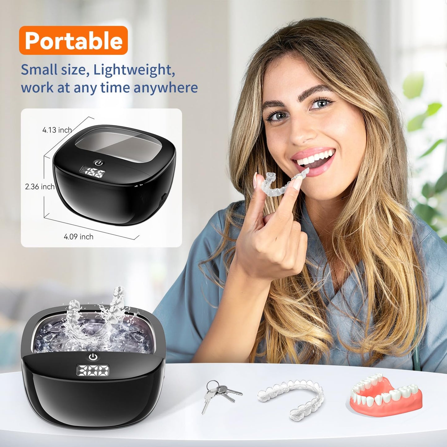 Ultrasonic Retainer Cleaner 45kHz – Dentures, Aligners & Jewelry