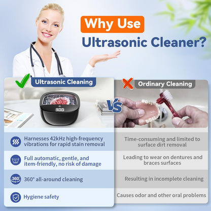 Ultrasonic Retainer Cleaner 45kHz – Dentures, Aligners & Jewelry