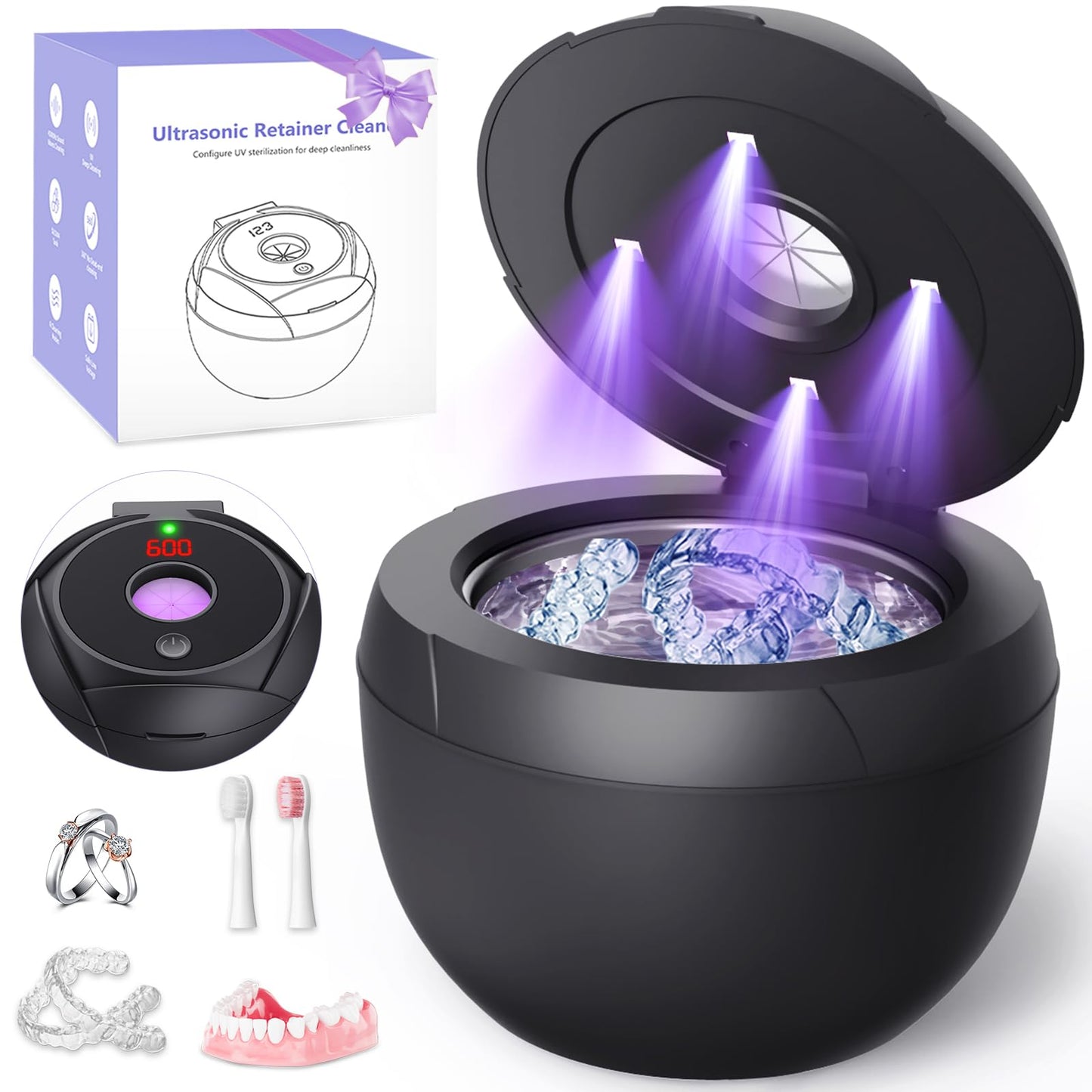 Ultrasonic Retainer Cleaner 45kHz – 4 Modes, 200ml, Denture & Jewelry
