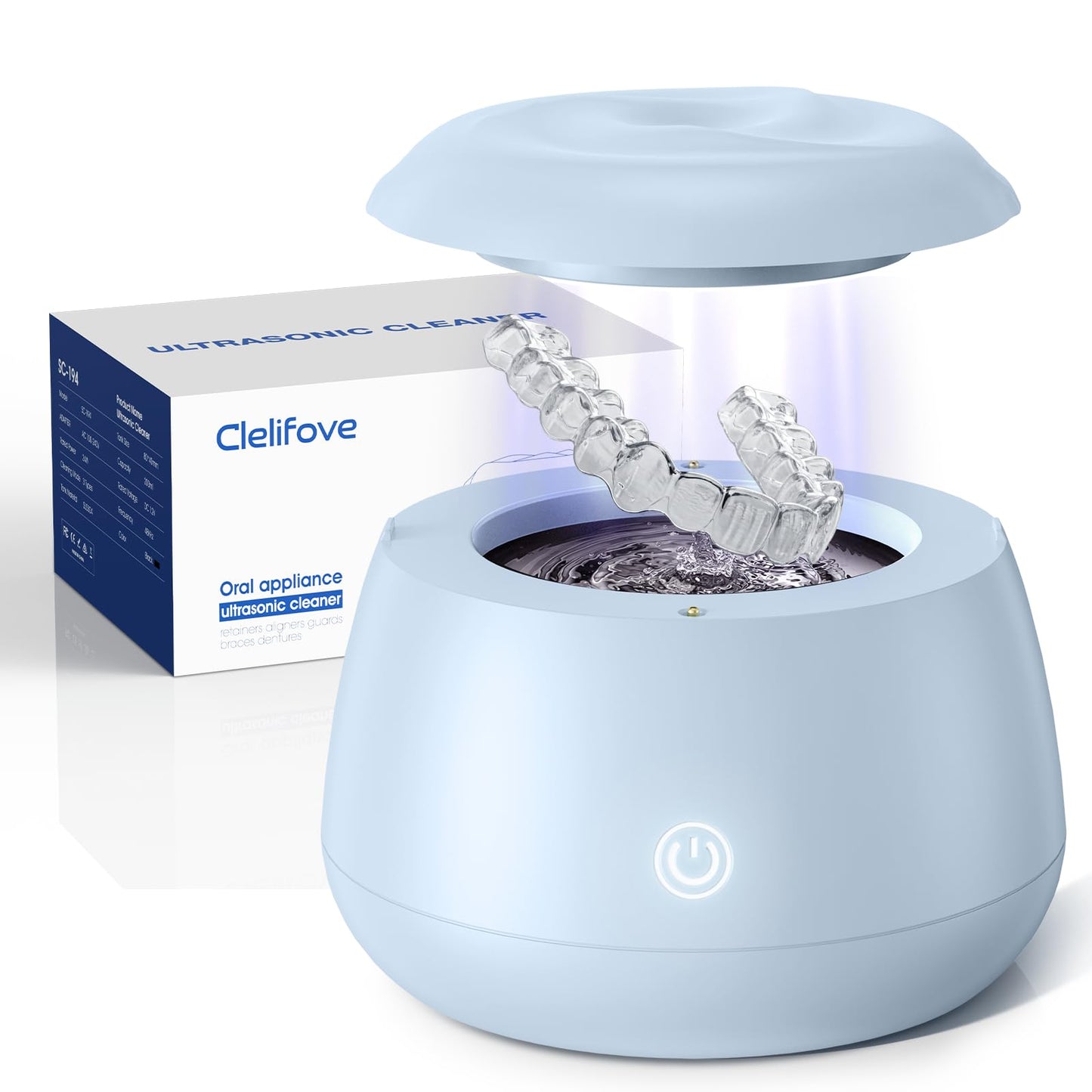 Ultrasonic Retainer Cleaner 48kHz – 200ml Blue Cleaning Pod for Aligners, Dentures & Trays