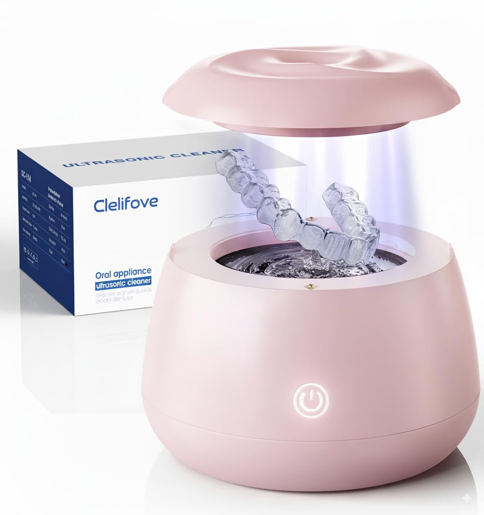 Ultrasonic Retainer Cleaner 48kHz – Pink 200ML Cleaning Pod for Aligners, Trays & Braces