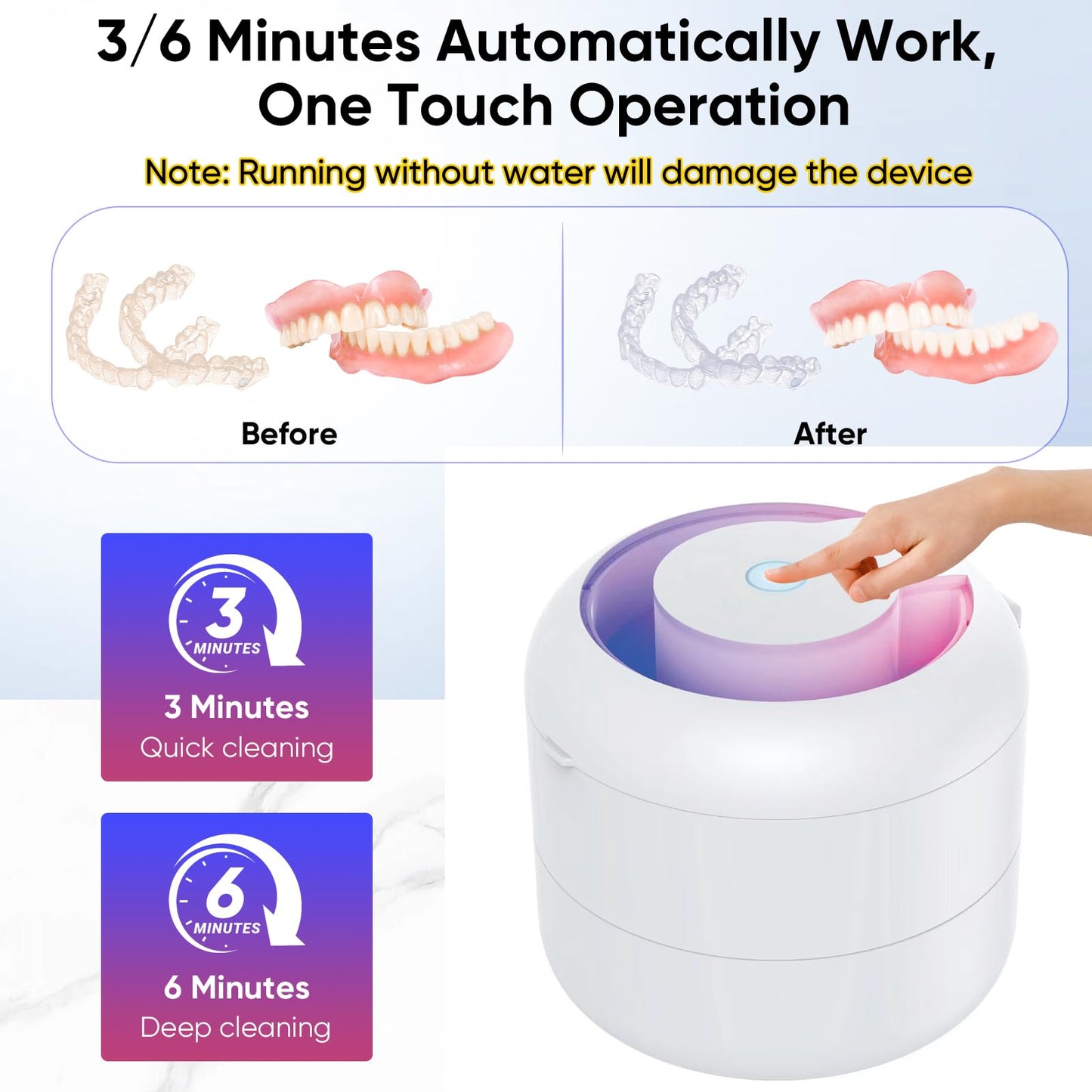 Ultrasonic Retainer Cleaner 45kHz – 180ml, 2 Modes for Dentures, Aligners & Jewelry