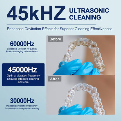 Upgraded Ultrasonic Retainer Cleaner 45kHz – Denture, Mouth Guard & Night Guard Cleaner with 200ml Cleaning Pod
