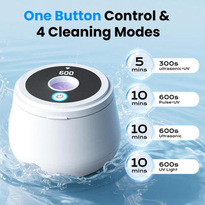 45kHz Ultrasonic Retainer Cleaner - 200ML, UV Light, 4 Modes - White