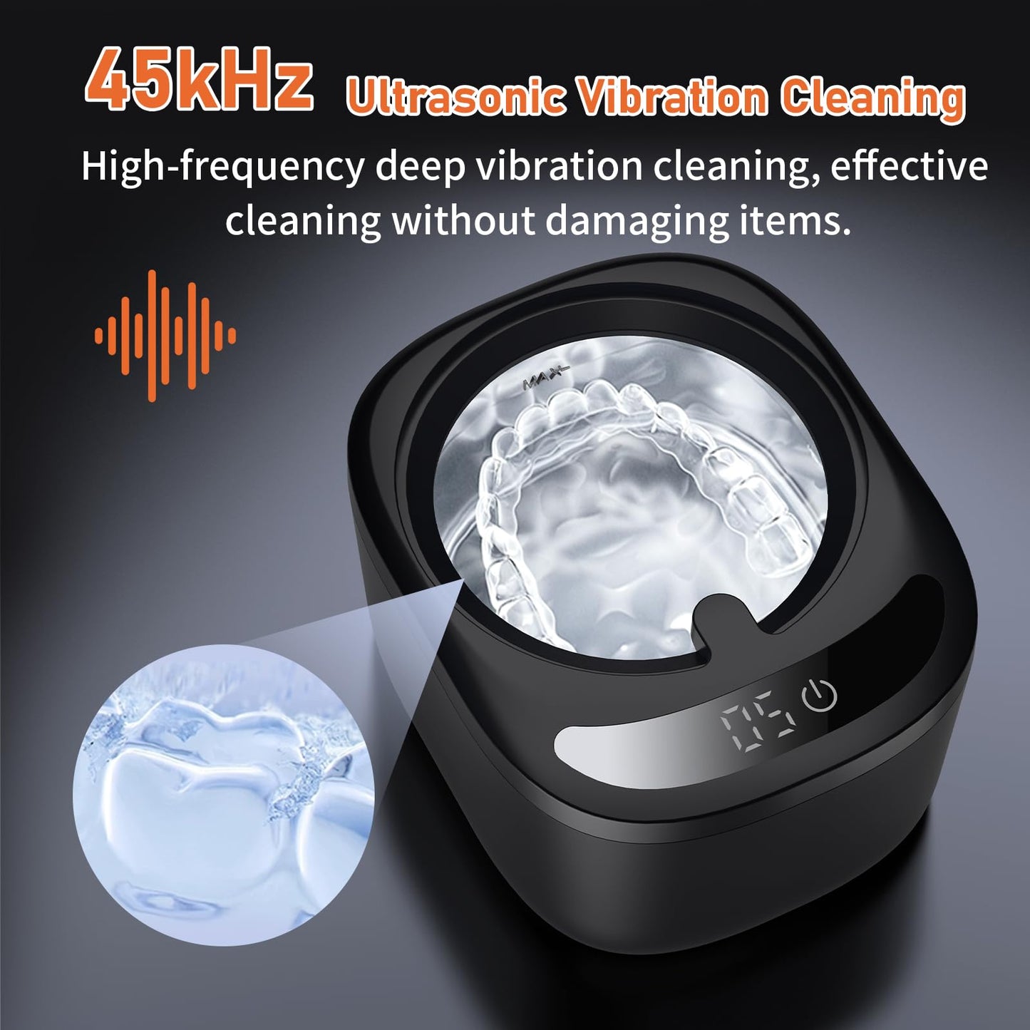 Ultrasonic Retainer Cleaner Machine – 45kHz Cleaning, 230ml Capacity for Dentures, Aligners, Braces & More