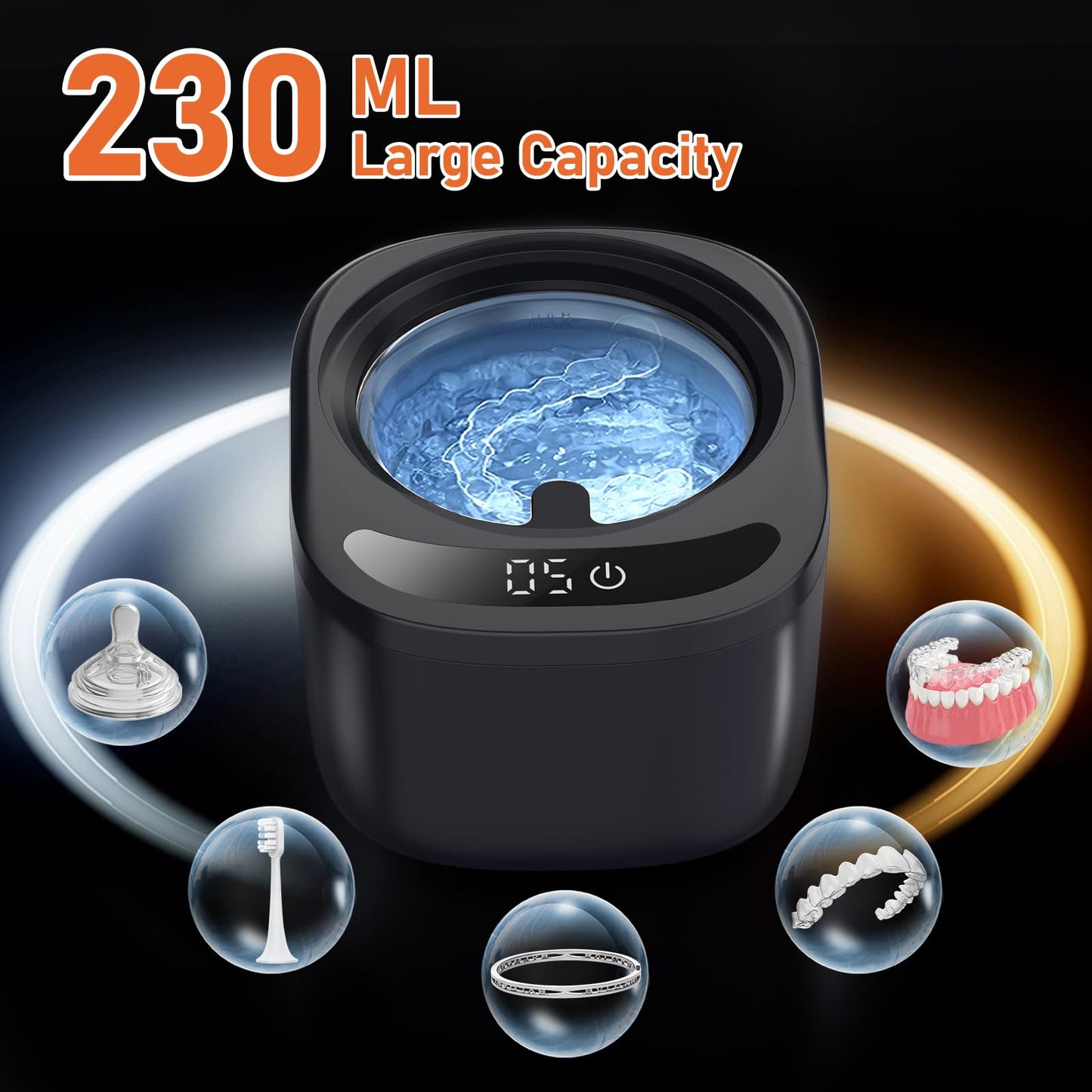 Ultrasonic Retainer Cleaner Machine – 45kHz Cleaning, 230ml Capacity for Dentures, Aligners, Braces & More
