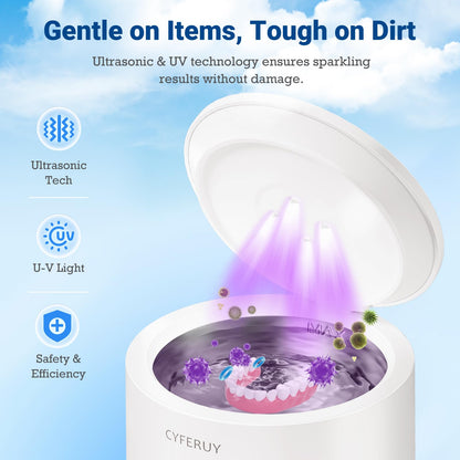 Ultrasonic Retainer Cleaner 45kHz – 160ML Cleaning Pod for Dentures, Mouth Guards & Jewelry (3 Modes)