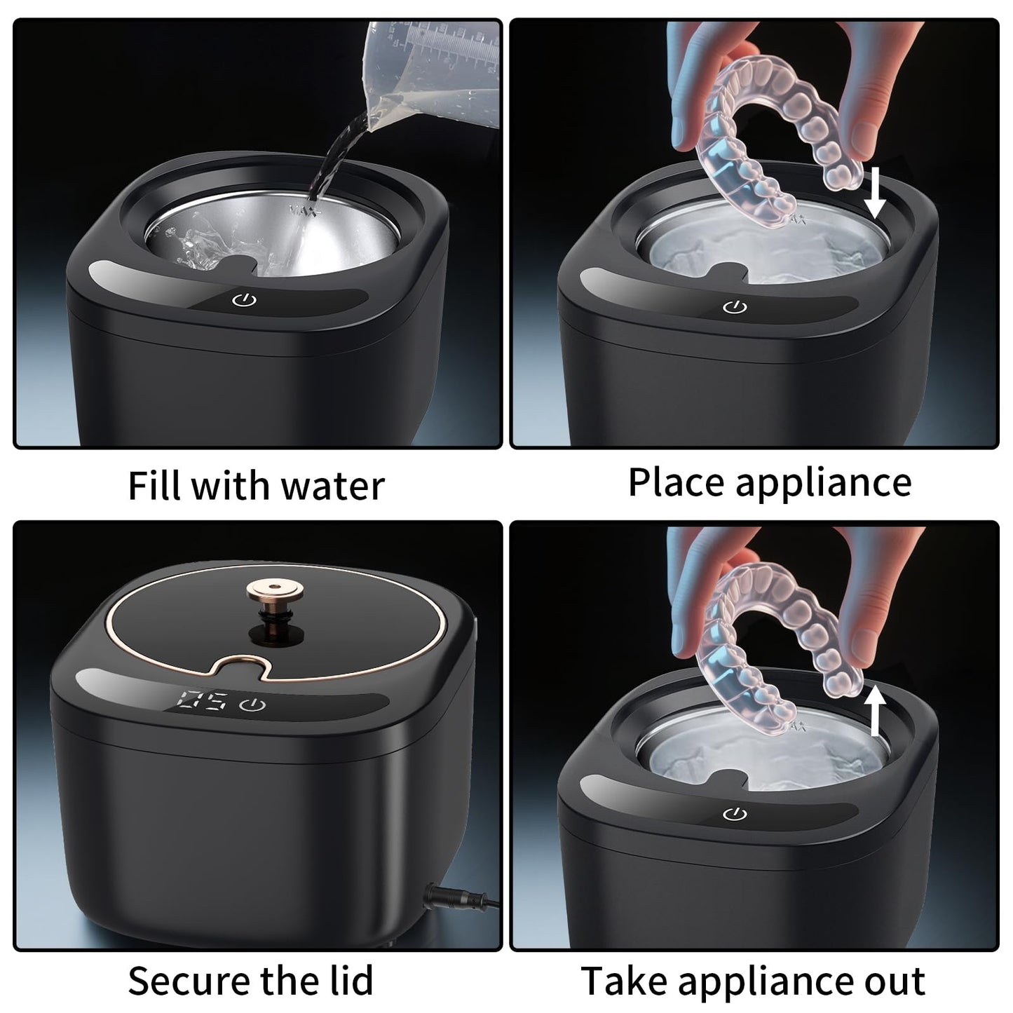 Ultrasonic Retainer Cleaner Machine – 45kHz Cleaning, 230ml Capacity for Dentures, Aligners, Braces & More