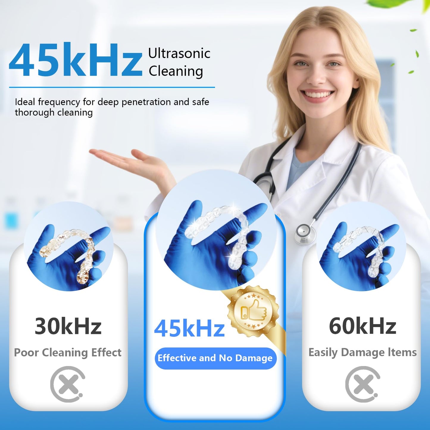 Ultrasonic Retainer Cleaner 45kHz – 200ml, 4 Modes, Digital Timer