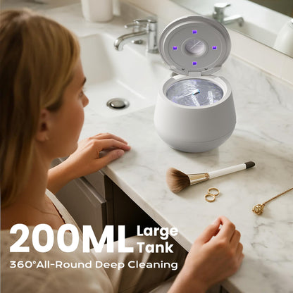 45kHz Ultrasonic Retainer Cleaner - 200ML, UV Light, 4 Modes - White