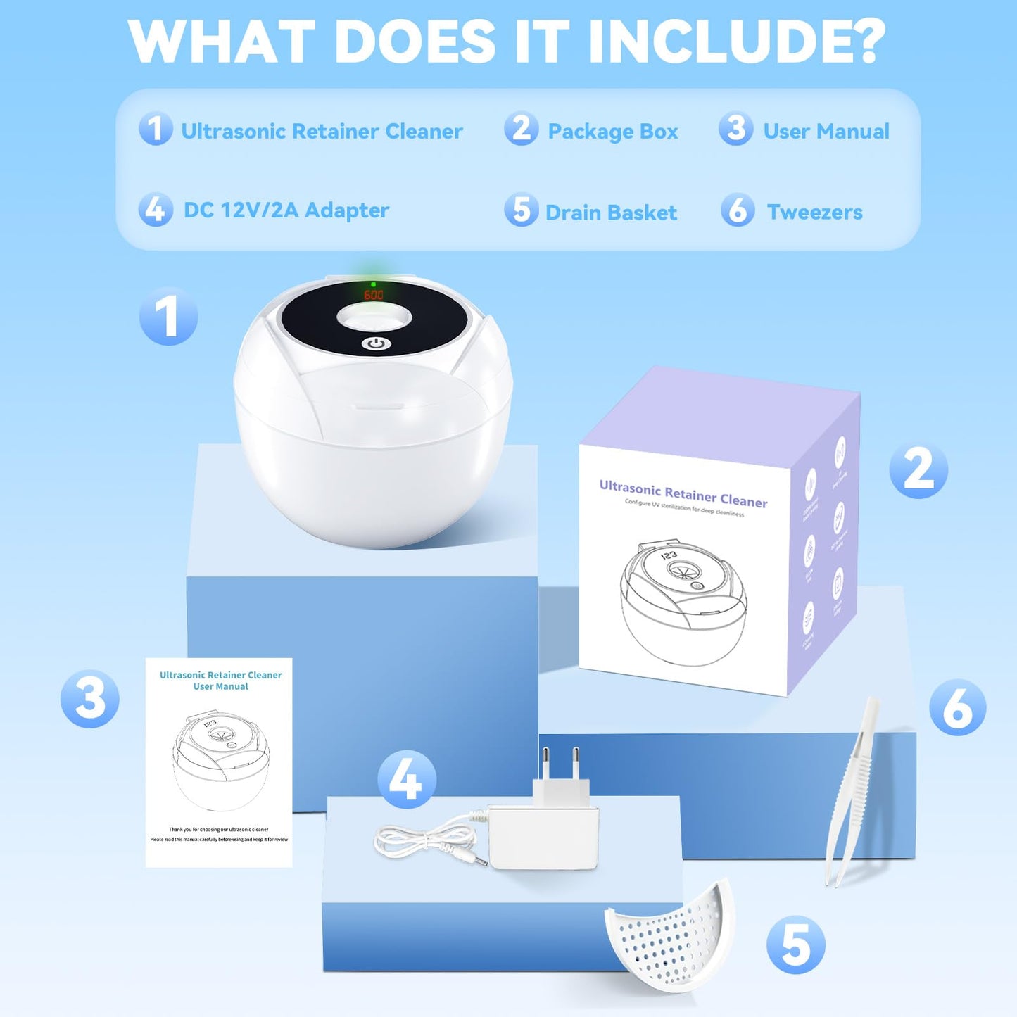 Ultrasonic Retainer Cleaner 45kHz – 200ml, 4 Modes, Digital Timer