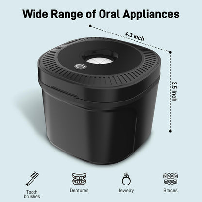 Ultrasonic Retainer Cleaner with UV Light - 45kHz Cleaning Pod (Black)