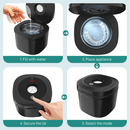 Ultrasonic Retainer Cleaner with UV Light - 45kHz Cleaning Pod (Black)