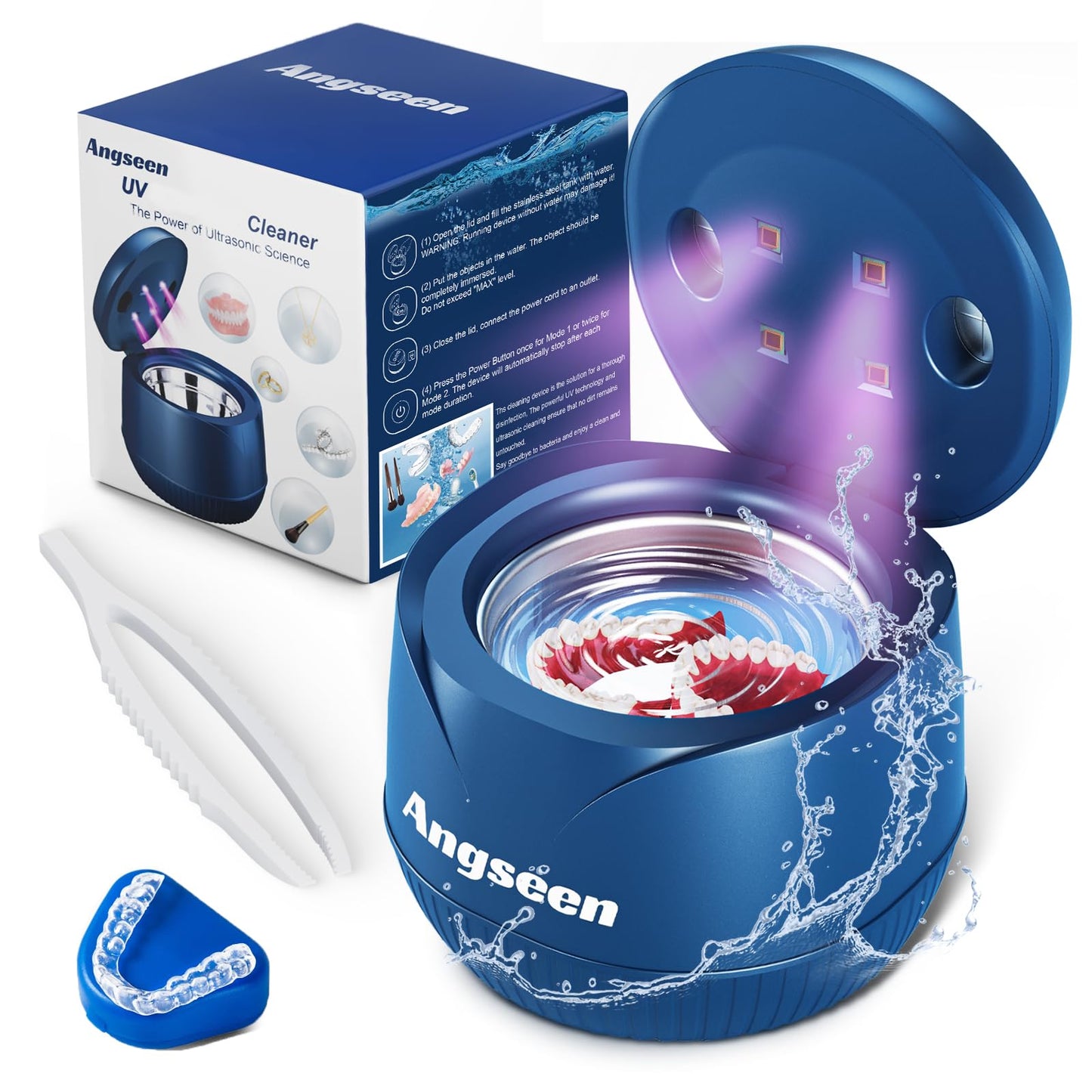 Ultrasonic Retainer Cleaner 45kHz – 200ML for Dentures, Aligners, Braces & Mouth Guards (Blue)