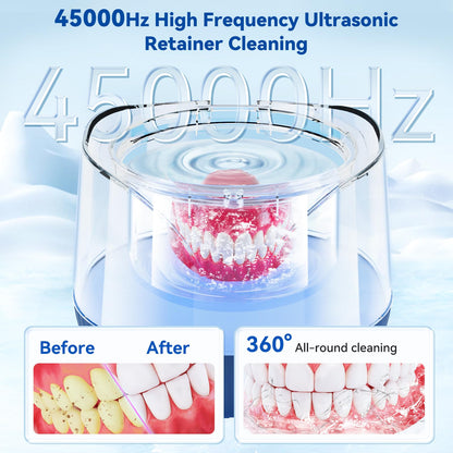 Ultrasonic Retainer Cleaner 45kHz – 200ML for Dentures, Aligners, Braces & Mouth Guards (Blue)