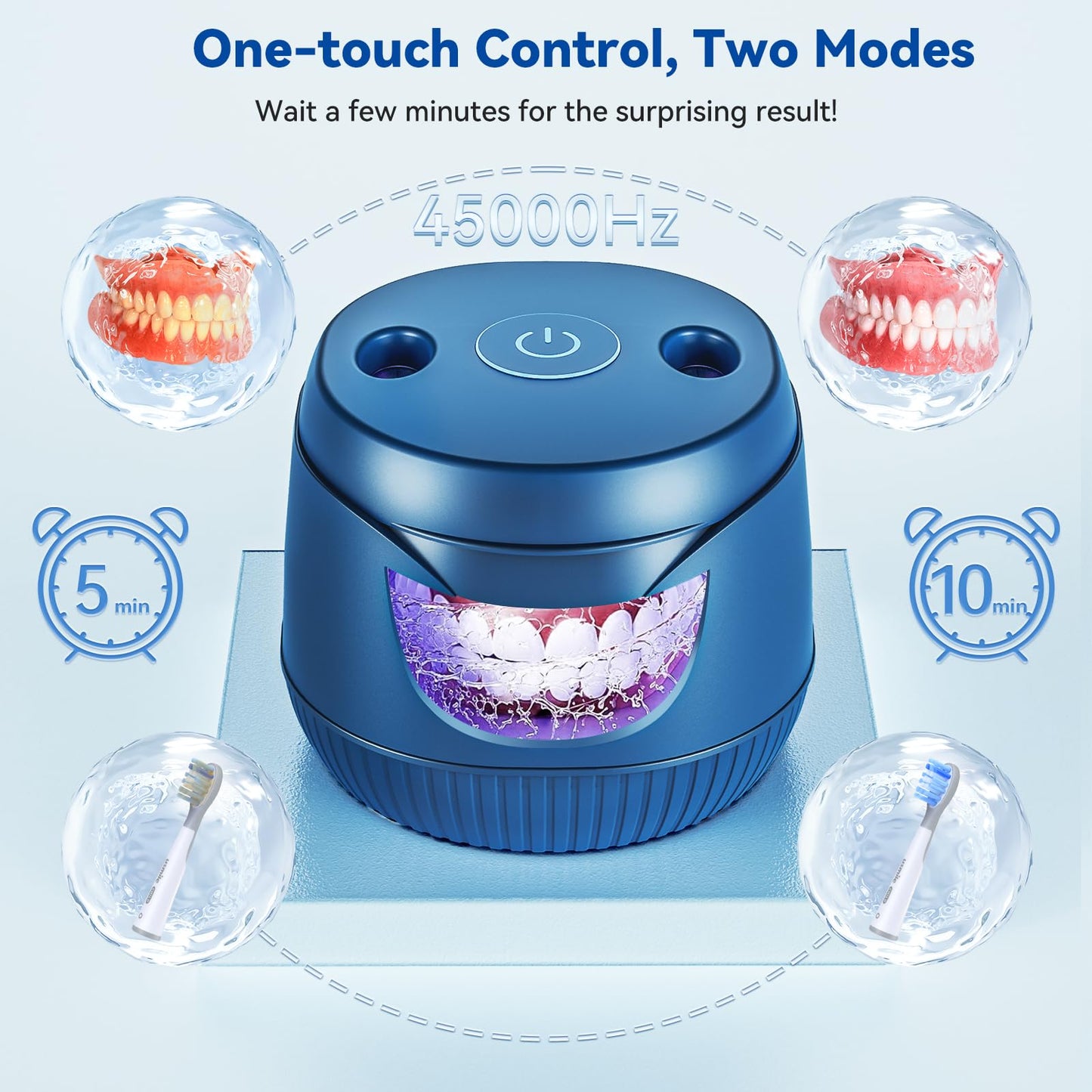 Ultrasonic Retainer Cleaner 45kHz – 200ML for Dentures, Aligners, Braces & Mouth Guards (Blue)