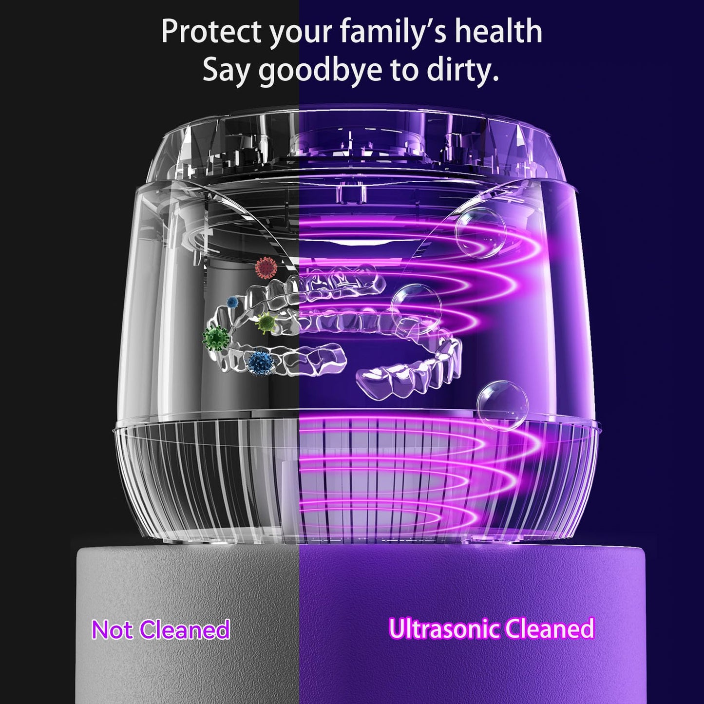 Ultrasonic Retainer Cleaner 45kHz – 200ML for Dentures, Aligners, Braces & Mouth Guards (Blue)