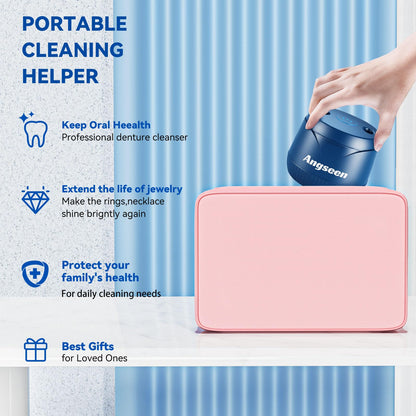 Ultrasonic Retainer Cleaner 45kHz – 200ML for Dentures, Aligners, Braces & Mouth Guards (Blue)