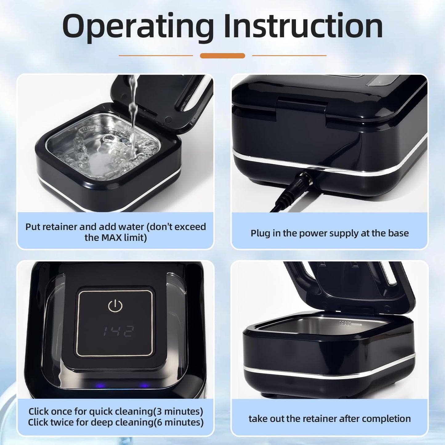 Ultrasonic Retainer Cleaner Machine for Dental Appliances – 42kHz, 24W, 180ml, Black | YKL