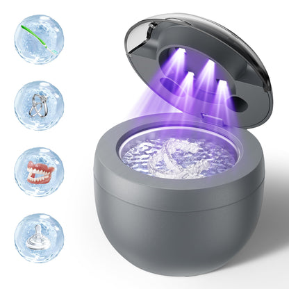 Ultrasonic Retainer Cleaner 45kHz - 200ml, 4 Modes for Dentures, Braces, Mouth Guards (Grey)