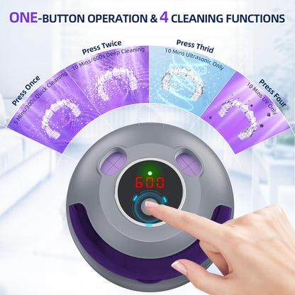 Ultrasonic Retainer Cleaner 45kHz - 200ml, 4 Modes for Dentures, Braces, Mouth Guards (Grey)