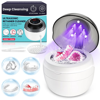 Ultrasonic Retainer Cleaner – 45kHz, 250ml, UV Cleaning for Retainers, Dentures