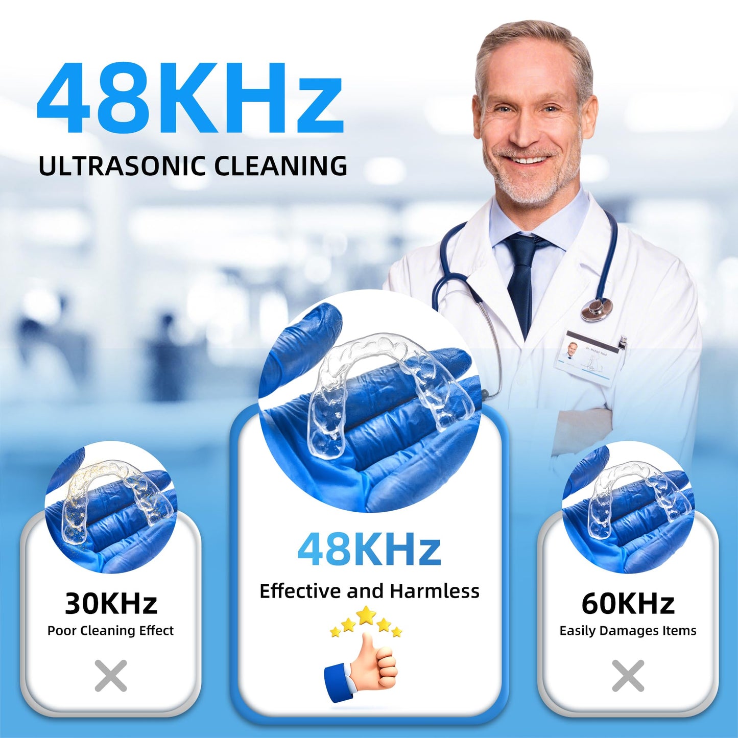 Ultrasonic Retainer Cleaner Machine - 48kHz Cleaning (13oz, White)