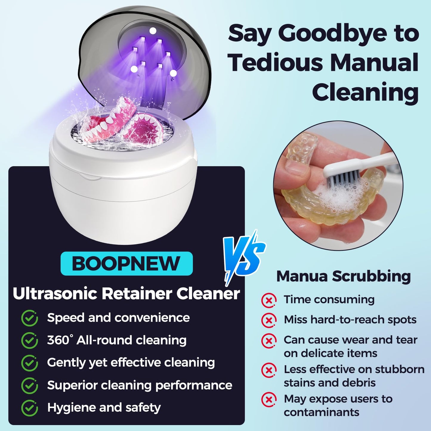 Ultrasonic Retainer Cleaner – 45kHz, 250ml, UV Cleaning for Retainers, Dentures