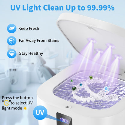Ultrasonic Retainer Cleaner Machine - 48kHz Cleaning (13oz, White)