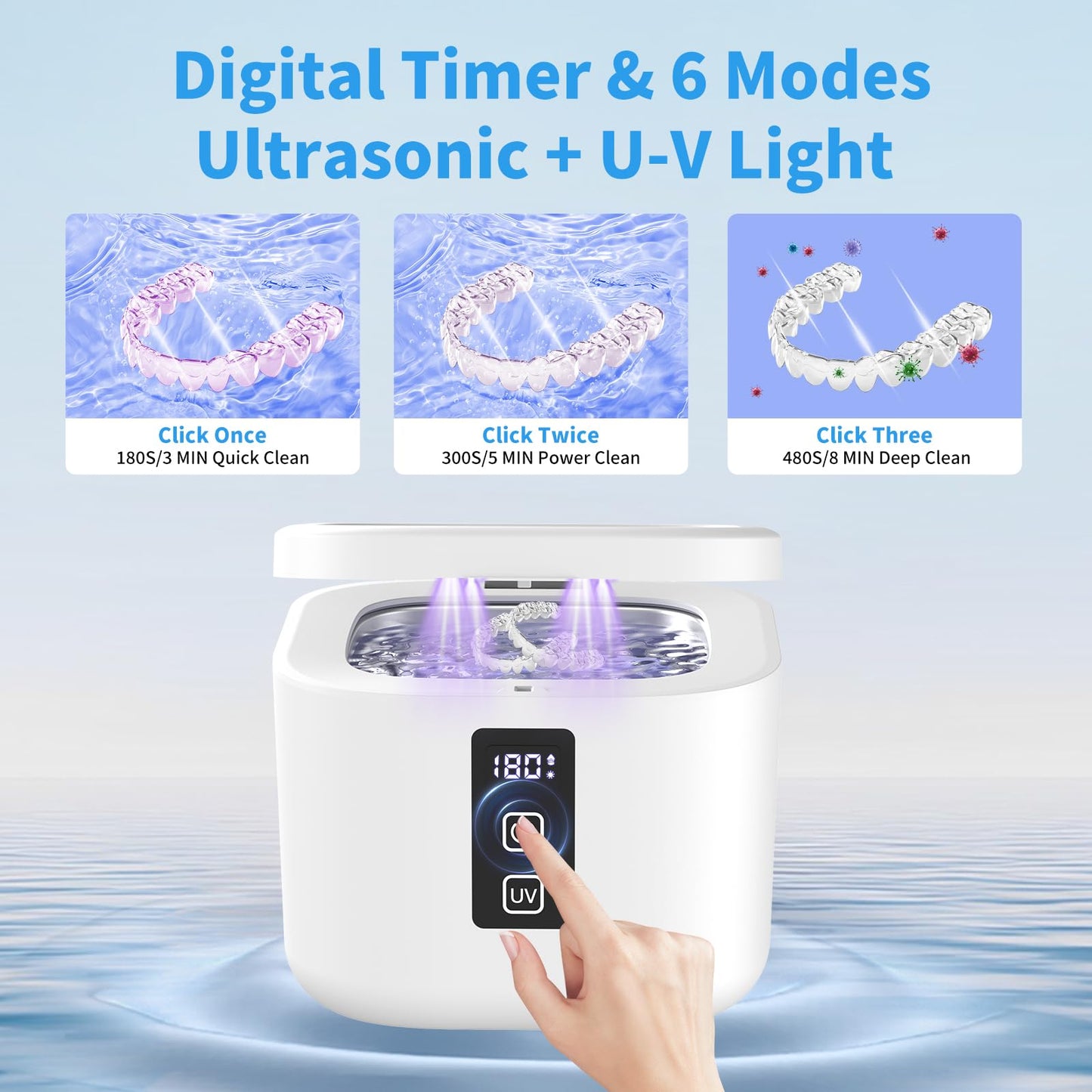 Ultrasonic Retainer Cleaner Machine - 48kHz Cleaning (13oz, White)