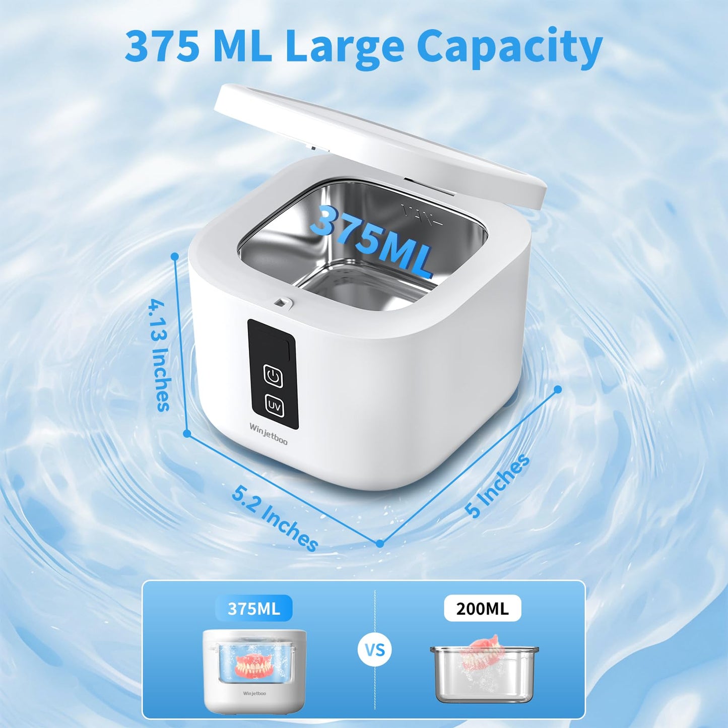 Ultrasonic Retainer Cleaner Machine - 48kHz Cleaning (13oz, White)