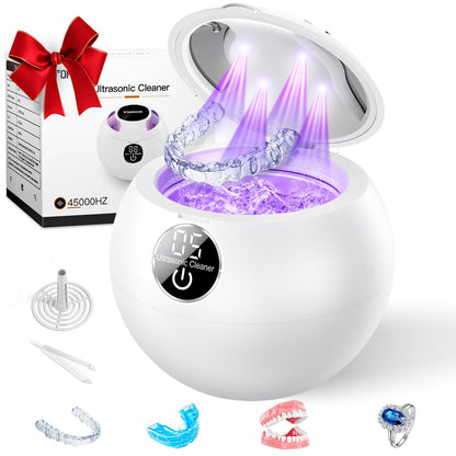 Ultrasonic Retainer Cleaner Machine - 45kHz 360° Deep Cleaning, 200 ml Pod, 3 Modes, White