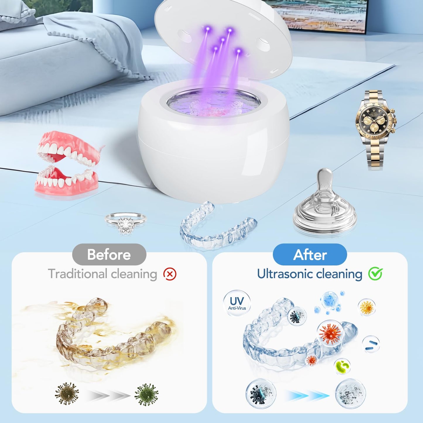 Ultrasonic Retainer Cleaner Machine – 200ML, 45kHz, 5-Min Deep Clean