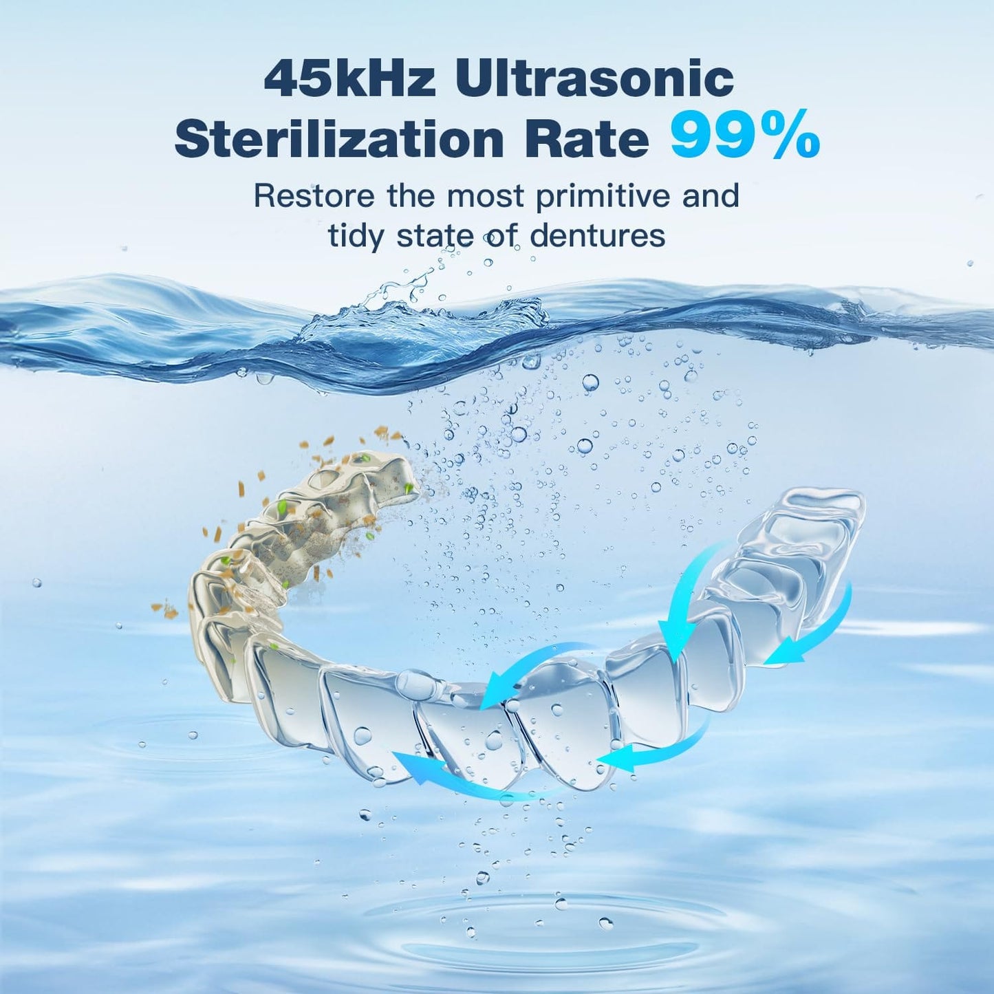 Ultrasonic Retainer Cleaner Machine - 45kHz 360° Deep Cleaning, 200 ml Pod, 3 Modes, White